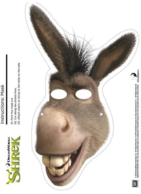 Free Printable Shrek Donkey Mask Shrek Photo Booth, Shrek Crafts, Shrek Donkey Costume, Donkey Mask, Shrek Wedding, Donkey Costume, Photo Booth Props Free, Shrek Birthday, Shrek Character