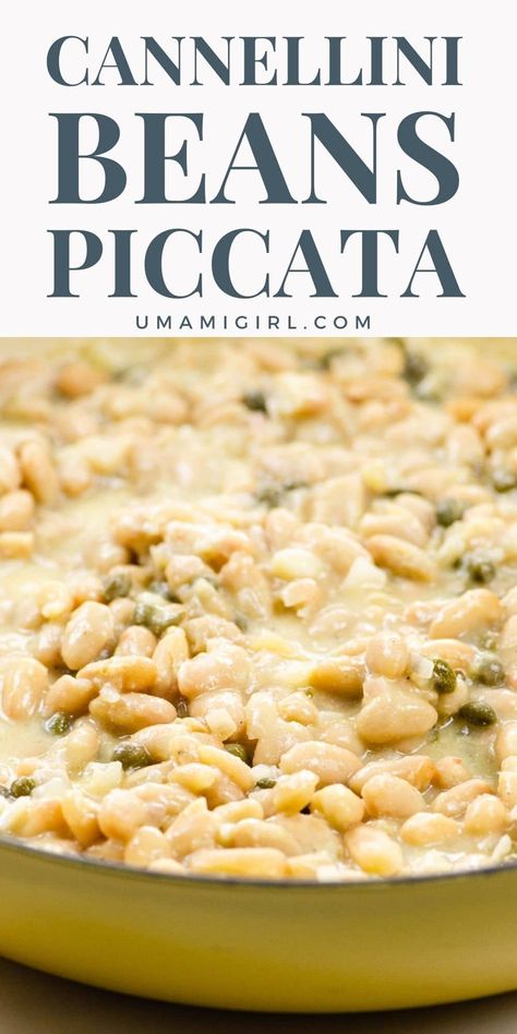 Vegetarian piccata with cannellini beans makes a quick, easy, super-satisfying meal. These smooth, creamy white beans pair beautifully with silky, savory piccata sauce. #vegetarianpiccata White Bean And Rice Recipes, Baked Cannellini Beans, Baked White Beans, Citrus Recipes Dinners, Dinnete Ideas Healthy, Canned Cannellini Bean Recipes, Canned White Bean Recipes, Vegetarian Piccata, Canalini Beans Recipe