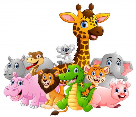 Happy safari animal cartoon Premium Vector | Free Vector #Freepik #vector #freenature #freecharacter #freecartoon #freeanimal Baby Zoo Animals, Safari Baby Animals, Safari Theme Birthday, Animals Cartoon, Safari Animal Prints, Cartoon Unicorn, Cute Christmas Wallpaper, Animal Groups, Free Cartoons