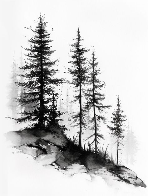 Forest Flash Tattoo, Spooky Woods Tattoo, Forest Line Tattoo, Redwood Forest Tattoo, Spooky Forest Tattoo, Creepy Forest Tattoo, Gothic Tree Tattoo, Tree Shadow Drawing, Tree Tattoo Designs Men