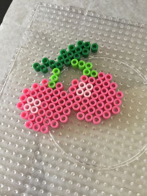 Cherry Perler Bead Pattern, Melty Bead Patterns Easy, Perler Bead Words, Perler Bead Cherry, How To Iron Perler Beads, Strawberry Perler Bead Pattern, Ironing Beads Pattern, Iron Beads Ideas Cute, Things To Make With Perler Beads