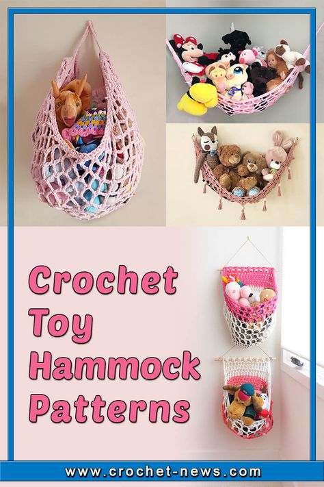 Crochet Toy Hammock, Store Stuffed Animals, Crochet Owl Basket, Functional Crochet, Types Of Crochet, Crochet Hammock, Stuffed Animal Net, Stuffed Animal Holder, Stuffed Animal Hammock