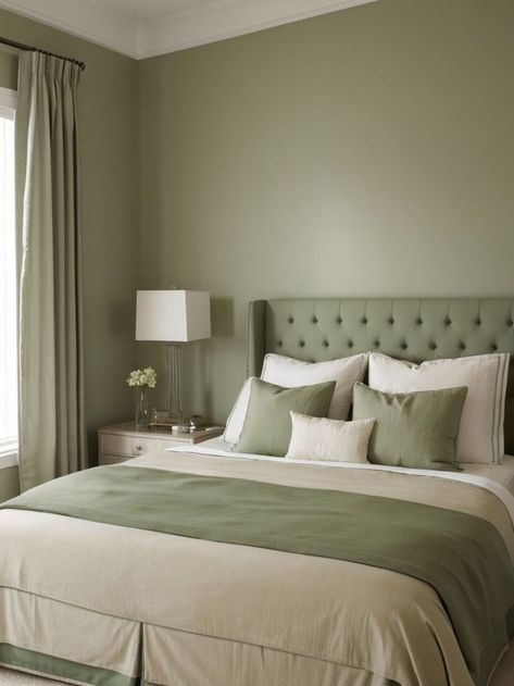 Green Walls White Curtains, Sage Green And Beige Bedroom, Green And Beige Bedroom, Beige Bedroom Ideas, Sage Green Bedroom Ideas, Sage Green Curtains, Green And White Bedroom, Green Bedroom Walls, Green Bedroom Ideas