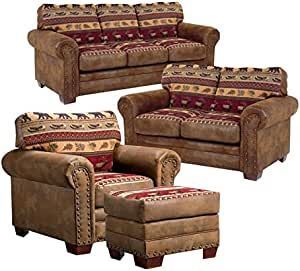 Lodge Sofa, Lodge Living Room, 4 Piece Living Room Set, Microfiber Sofa, Sofa Loveseat, Sofa Sets, Lodge Style, Mountain Lodge, Tapestry Fabric