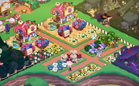 Cookie Run Kingdom Shop Layout, Cookie Run Kingdom Spring Layout, Cookie Run Kingdom Flower Shop, Kingdom City, Flower Shop Decor, City Decor, Hay Day, Shop Layout, Cookie Run