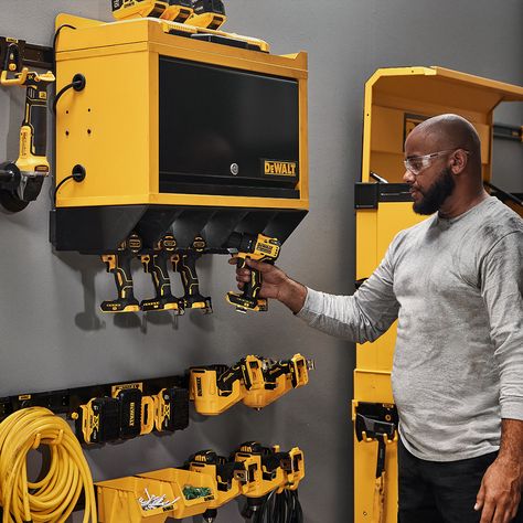 DEWALT - Take your storage to the next level with the... Dewalt Garage, Dewalt Workbench, Dewalt Tool Storage, Organisation Garage, Dewalt Storage, Organization Goals, Stone Villa, Tool Wall, Pool Storage