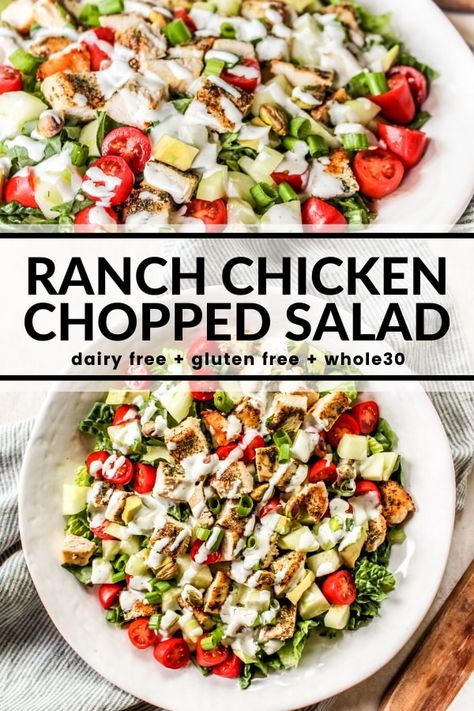 Ranch Chicken Chopped Salad - The Whole Cook Chopped Ranch Salad, Chopped Salad With Chicken, Keto Chopped Salad Recipes, Ranch Seasoned Chicken, Chopped Chicken Salad, Food Bites, Clean Eating Salads, Chopped Salad Recipes, Ranch Salad