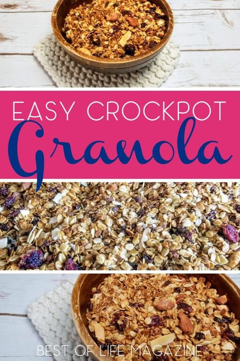 Make your own healthy crockpot granola recipe at home. This slow cooker granola recipe is gluten free and vegan free, too, making it an allergy friendly recipe. Healthy Crockpot Ideas | Easy Crockpot Recipes | Easy Granola Recipe | Vegan Recipes #crockpot #vegan Slow Cooker Granola Recipe, Vegan Recipes Crockpot, Crockpot Granola, Crockpot Vegan, Easy Granola Recipe, Vegan Crockpot Recipes, Bariatric Meals, Vegan Crockpot, Easy Granola