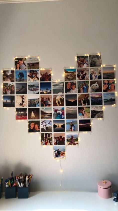 Cute Wall Decor Ideas, Room Decor For Women, Heart Photo Walls, Big Blank Wall, Heart Photo Collage, Place Card Holders Wedding, Diy Gallery Wall, Easy Room Decor, Women Tips