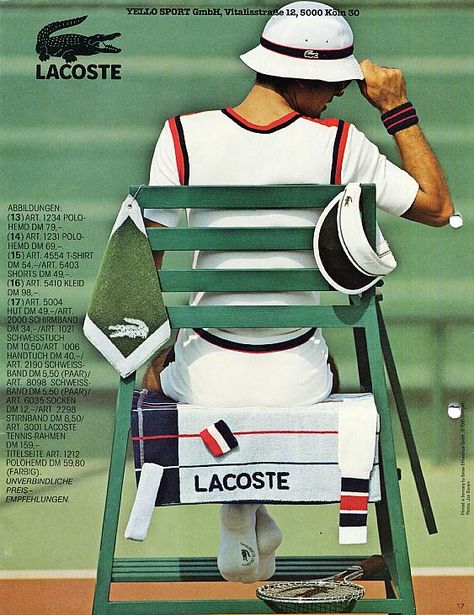 Lacoste Tennis Ad Vintage Retro 70s Tennis Posters, Tennis Aesthetic, René Lacoste, Fashion Ads, Vintage Tennis, Evolution Of Fashion, Golf Brands, Vintage Sportswear, Tennis Clubs