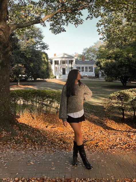 sweater + black skirt + tall boots Fall Outfits With Tall Black Boots, Black Skirt Tall Boots Outfit, Outfit With Long Black Boots, Styling Tall Black Boots, Tall Black Boot Outfit, Tall Black Boots Outfit Fall, Outfits With Tall Black Boots, Tall Boots Outfit Fall Styles, Black Rain Boots Outfit