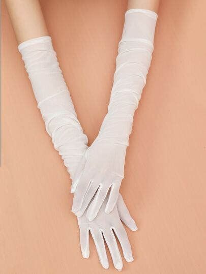 Mesh Long Gloves | SHEIN USA Mesh White Gloves, White Gloves Aesthetic, White Gloves Outfit, White Dress Gloves, Long White Gloves, Gloves Aesthetic, Dress With Gloves, Gloves White, Mesh Gloves