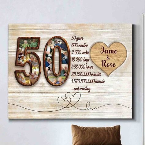 50th Wedding Anniversary Gift Ideas, Golden 50th Anniversary Custom Photo Collage, Gift for 50th Wedding Anniversary - Framed Canvas / 32x48 inches 50th Wedding Anniversary Gift Ideas, 50th Wedding Anniversary Gift, Unique Wedding Anniversary Gifts, Wedding Anniversary Gift Ideas, Anniversary Note, Wedding Photo Collage, Meaningful Artwork, 50 Wedding Anniversary Gifts, Collage Gift