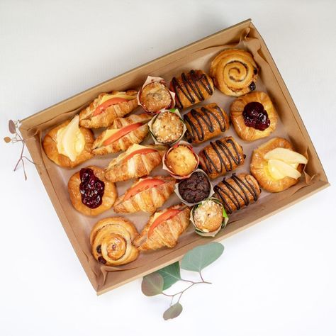 Sweet-savoury-bakery-box-sq Pastry Gift Box Ideas, Pastry Box Ideas, Mini Danish, Bacon Monkey Bread, Pastry Business, Banana Oat Smoothie, Easy Picnic Food, Danish Pastries, Savory Breakfast Recipes