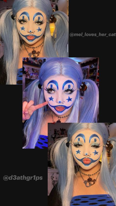 A cute blue juggalo makeup look. Credits to @mel_loves_her_cat Juggalo Makeup, Cute Clown Makeup, Halloween Makeup Clown, Cute Halloween Makeup, Halloween Makeup Diy, Punk Makeup, Work Makeup, Cute Clown, Swag Makeup