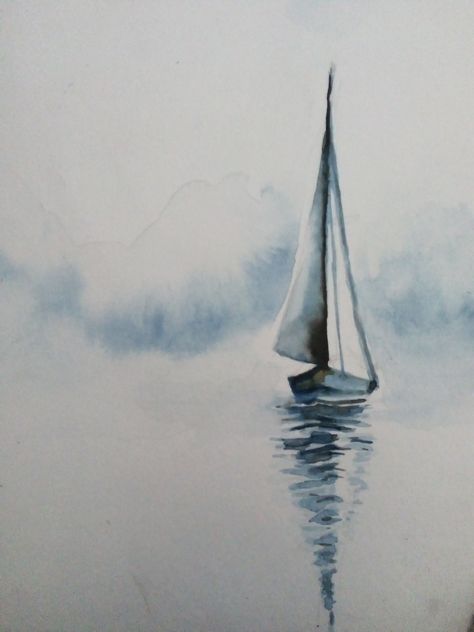 Watercolor Sailboat Simple, Watercolour Boats, Sailboat Painting Watercolor, Boat Watercolor Painting, Sailboat Sketch, Boat In Water, Watercolour Seascapes, Sailboat Watercolor, Watercolor Sailboat