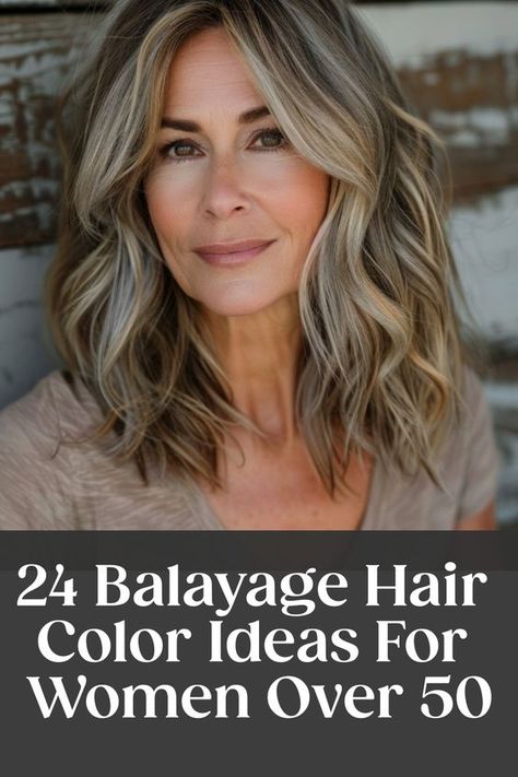 Discover stunning balayage hair ideas for women over 50! Embrace your natural beauty with graceful, sun-kissed highlights that perfectly complement your mature style. Whether you're looking to enhance your gray strands or add dimension to your locks, balayage is the perfect choice for a timeless and elegant look. Say goodbye to harsh lines and hello to a seamless blend of colors that will give you a youthful glow. Blonde Grey Hair Over 50, Fall Hair Colors For Gray Coverage, Over 50 Hair Color Ideas Over 50, Cool Blonde Babylights On Brown Hair, Blending Gray Hair Brunettes Balayage, Hair Color Ideas For Gray Hair Over 50, Hair Color Ideas For Greying Hair, Hair Colors For Women Over 50, Top Hair Colors For 2024