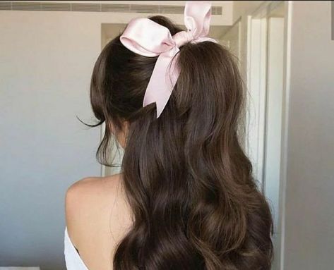 Kawaii Hairstyles, Ribbon Hairstyle, Peinados Fáciles Para Cabello Corto, Fluffy Hair, Dream Hair, Aesthetic Hair, About Hair, Pink Bow, Pretty Hairstyles