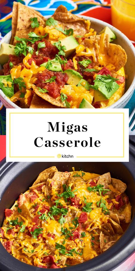 Recipe: Slow Cooker Migas Casserole | Kitchn Migas Casserole, Migas Recipe, Mexican Breakfast Casserole, Recipe Slow Cooker, Eggs Avocado, Slow Cooker Casserole, Slow Cooker Breakfast, Healthy Breakfasts, Campfire Cooking