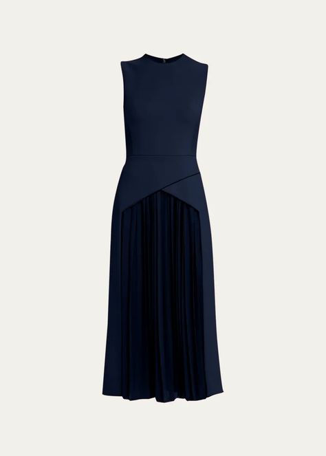 B8LX4 Oscar de la Renta Wool-Blend Midi Dress with Pleated Detail Shift Dresses, A Line Dresses, Classic Dress, Ladies Dress Design, Classy Dress, Dress Styles, Bergdorf Goodman, Fancy Dresses, Stylish Dresses