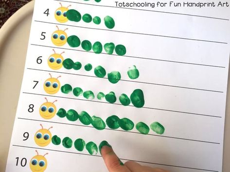 Fingerprint Caterpillar, Caterpillar Counting, Eric Carle Activities, The Very Hungry Caterpillar Activities, Hungry Caterpillar Craft, Hungry Caterpillar Activities, Counting Activities Preschool, Activity Preschool, Counting Activity