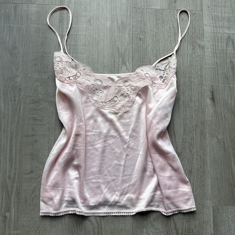 coquette babydoll light pink lace detail cami top... - Depop Pink Lace Cami Top, Pink Lace Cami, Tøp Aesthetic, Pink Vest, Lace Cami Top, Lace Camisole, Lace Cami, Cami Top, Pink Lace