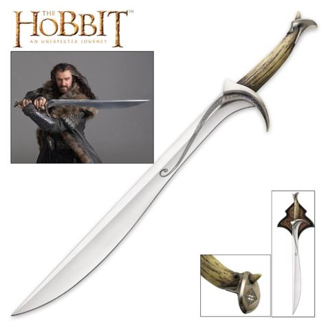 United Cutlery Orcrist Sword Of Thorin Oakenshield From The Hobbit With Wall Plaque - 38 3/4" Length | True Swords Movie Replica, The Hobbit Movies, Wooden Wall Plaques, Thorin Oakenshield, An Unexpected Journey, Tauriel, Weta Workshop, Legolas, Middle Earth