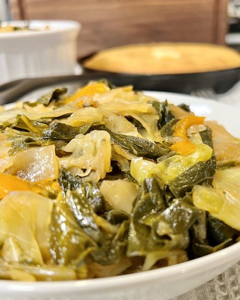 Mixed Cabbage & Collards — @chefmikehard #LetsVibe Cabbage And Collard Greens Soul Food, Collard Greens Cabbage Recipe, Cabbage And Collards Recipes, Collard Greens And Cabbage Recipe Southern, Greens With Cabbage, Cabbage And Greens Recipes, Cabbage Collard Greens, Southern Mixed Greens, Cabbage Greens Recipe