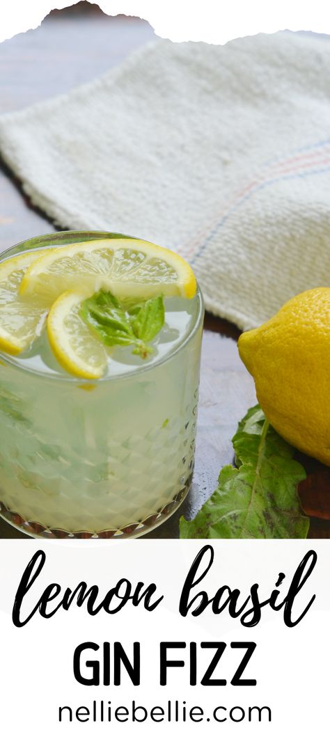 Gin Basil Lemonade, Gin And Basil Cocktail, Lemon Basil Cocktail Recipes, Basil Alcoholic Drinks, Fizz Drinks Recipes, Drinks With Basil Alcoholic, Lemon Gin Cocktail Recipes, Lemon Basil Cocktail, Lemon Basil Recipes