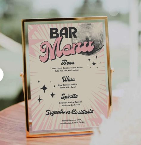 Party Signature Drinks, Disco Drinks, Disco Bachelorette Party, Disco Bar, Disco Bachelorette, Disco Birthday Party, Disco Theme, Retro Disco, Retro Bar