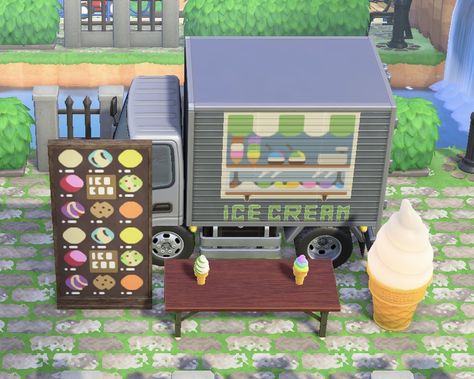 Truck Designs Acnh, Acnh Ice Cream Design, Food Truck Codes Acnh, Acnh Truck Code, Ice Cream Truck Animal Crossing, Acnh Ice Cream Truck Design Code, Food Truck Acnh Code, Animal Crossing Food Truck Design, Acnh Food Truck Ideas