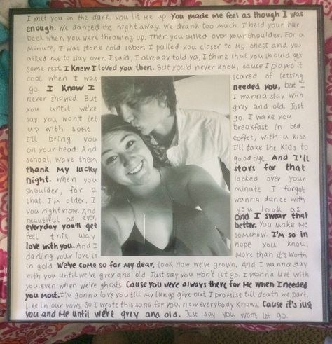 Picture With Song Lyrics Diy, Picture Frame Gift Ideas For Boyfriend, Song Lyrics For Boyfriend, Bf Basket, Lyrics Picture, Anniversary Crafts, Kids Hunting, Letters To Boyfriend, Funniest Valentines Cards