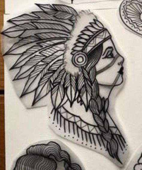 American Traditional Native Woman Tattoo, Neo Traditional Native American Tattoo, Punk Tattoos For Women, Aztec Traditional Tattoo, Native American Traditional Tattoo, Traditional Native American Tattoos, Tattoo Indien, Indian Girl Tattoos, Aztec Tattoos Sleeve