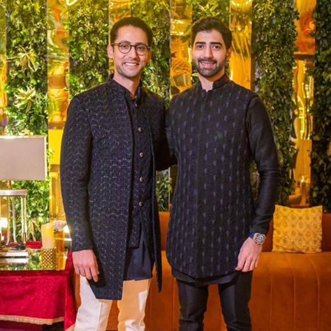 Kunal Rawal on Instagram: “Bringing Indian Black Tie in focus @dhruvtalwar / Navy on Black Thread-worked Mock Layered Set @talwarvik / Sleeveless Metalwork…” Kunal Rawal Menswear, Kunal Rawal, Indian Groom Wear, Wedding Tux, Indian Men, Indian Men Fashion, Fashion Male, Indian Man, Bridal Sarees