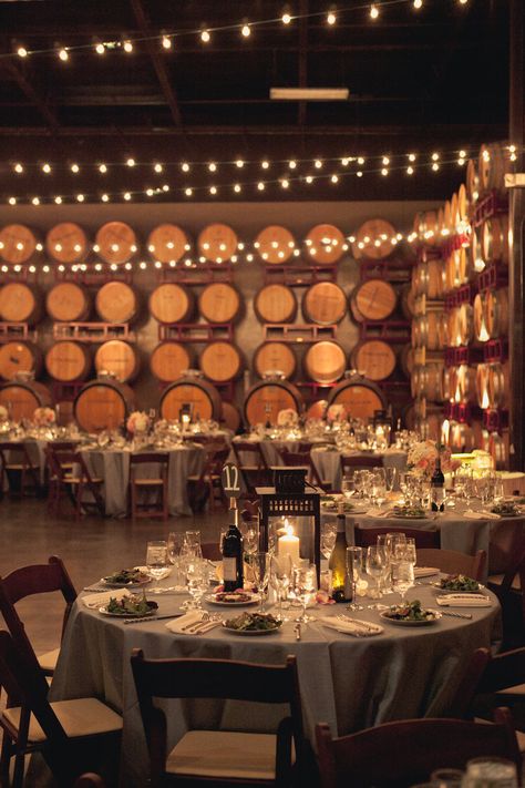 having the wedding reception at a winery Barrel Room, Reception Backdrop, Wedding Reception Backdrop, Brewery Wedding, French Interiors, Wine Theme, Table Set Up, Wine Wedding, Tasting Room