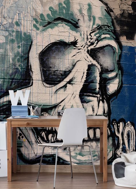 Grunge Wall Mural, Black Skulls Wallpaper, Painting Contractors, Wallpaper Roller, Graffiti Wallpaper, Skull Face, Graffiti Murals, Skull Wallpaper, Graffiti Wall