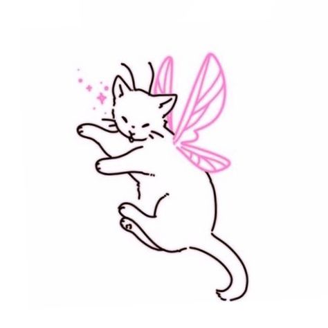 Kitty With Wings Tattoo, Cat Tattoo With Wings, Cat With Wings Drawing, Cat With Wings Tattoo, Cat With Butterfly Wings, Cute Little Tattoos, Cute Tiny Tattoos, Fairy Tattoo, Dream Tattoos