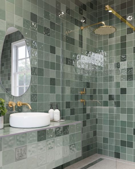 Cadence™ Sage Tile Ensuite Green Tiles, Sage Metro Tiles Bathroom, Otto Tiles Green, Astria Topps Tiles Sage Green Tiled Bathrooms, Light Green Bathrooms, Green Glossy Tiles, Terrace Tiles, Green Tile Bathroom, Green Mosaic