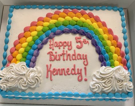 Rainbow Cake Sheet, Rainbow Sheet Cake Ideas, Rainbow Sheet Cake Birthday, Rainbow Sheet Cake, Sheet Cakes Decorated, Rectangle Cake, Birthday Sheet Cakes, Rainbow Unicorn Party, Kids Themed Birthday Parties