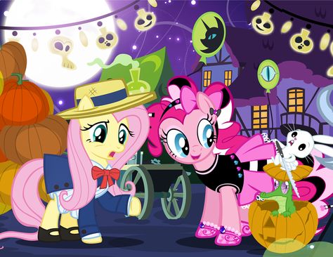 Pinkie Pie And Fluttershy, Angel Bunny, Balloon Halloween, Nightmare Night, My Little Pony Wallpaper, My Little Pony Pictures, Pinkie Pie, Mlp My Little Pony, Fluttershy