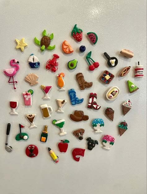 handcrafted magnet creations! Clay Bake Crafts, Fall Clay Magnets Diy, Cherry Clay Magnet, Diy Cute Magnets, Coffee Clay Magnet, Clay Mom Gifts, Air Dry Clay Magnets Food, Clay Crafts Gift Ideas, Handmade Magnets Ideas