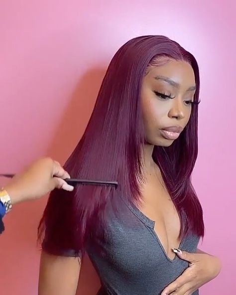 Dyed Natural Hair, Dresses Short, Burgundy Hair, Hair Ponytail Styles, Front Lace Wigs Human Hair, Ponytail Styles, Hair Color For Black Hair, Dope Hairstyles, Aesthetic Hair