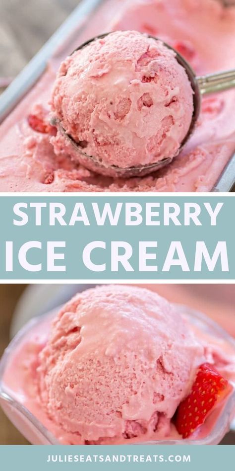 Easy homemade Strawberry Ice Cream recipe is the best on a hot summer day! Chunks of fresh strawberries make this amazing. All the tips and tricks for getting the best homemade ice cream. #strawberry #icecream Frozen Deserts, Best Homemade Ice Cream, Homemade Strawberry Ice Cream, Strawberry Ice Cream Recipe, Easy Homemade Ice Cream, Scream 4, Mixer Recipes, Ice Cream Maker Recipes, Easy Ice Cream