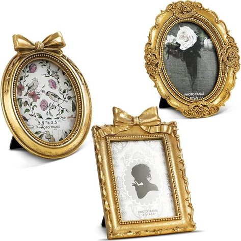 Amazon.com - Vicenpal 3Ps Tiny Picture Frame Small Picture Frames 2.5x3.5 Vintage Oval Picture Frames Gold Vintage Baroque Ornate Antique Picture Frames Resin Oval Frame Table Top Display Frame Home Wedding Decor Trip Preparation, Picture Frames Gold, Picture Frames Vintage, Unique Shadow Boxes, Small Picture Frame, Picture Frame Table, Pictures Frames, Small Picture Frames, Preppy Decor