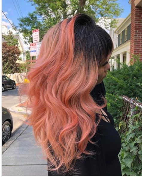 Coral Hair Dark Roots, Salmon Hair Color, Coral Hair Color, Salmon Hair, Coral Hair, Fall Winter Hair Color, Color Conditioner, Viva Glam, Living Coral