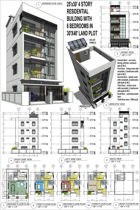 Small Apartment Building Design, Building Design Plan, Small Apartment Building, Car Room, Residential Building Design, House Floor Design, Building House Plans Designs, Building Plans House, Architectural Floor Plans