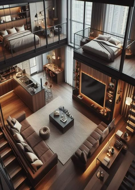 Abel Alvarado Dream Penthouse, Fancy Apartment, Loft Designs, Loft House Design, Architectural Ideas, Tiny House Luxury, Tiny House Loft, Tiny House Community, Best Tiny House