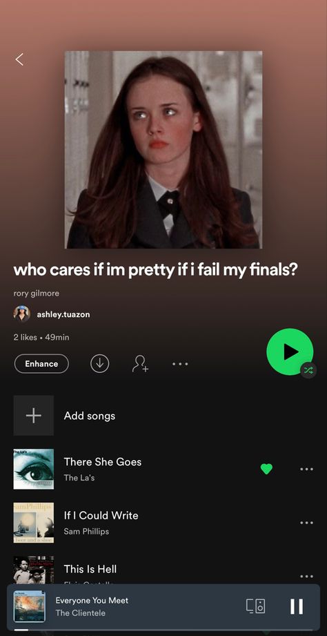 Romantising Life Playlist, Rory Gilmore Playlist Songs, Rory Gilmore Music List, Rory Gilmore Study Playlist, Romanticizing School Playlist, Rory Gilmore Music, That Girl Playlist, Study Music Playlist Spotify, Gilmore Girls Study Aesthetic