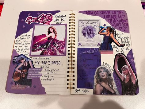 Taylor Swift Speak Now Journal, Speak Now Journal Page Taylor Swift, Speak Now Scrapbook, Speak Now Journal, Speaknow Aesthetic, Taylor Swift Scrapbook, Taylor Swift Journal, Scrapbook Journal Ideas, Song Journal