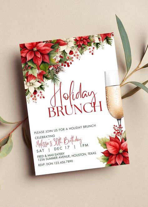 Holiday Brunch Invitations, Christmas Brunch Party, Brunch Christmas, Christmas Floral Designs, Email Invitation, Christmas Cocktail, Holiday Brunch, Birthday Brunch, Brunch Invitations